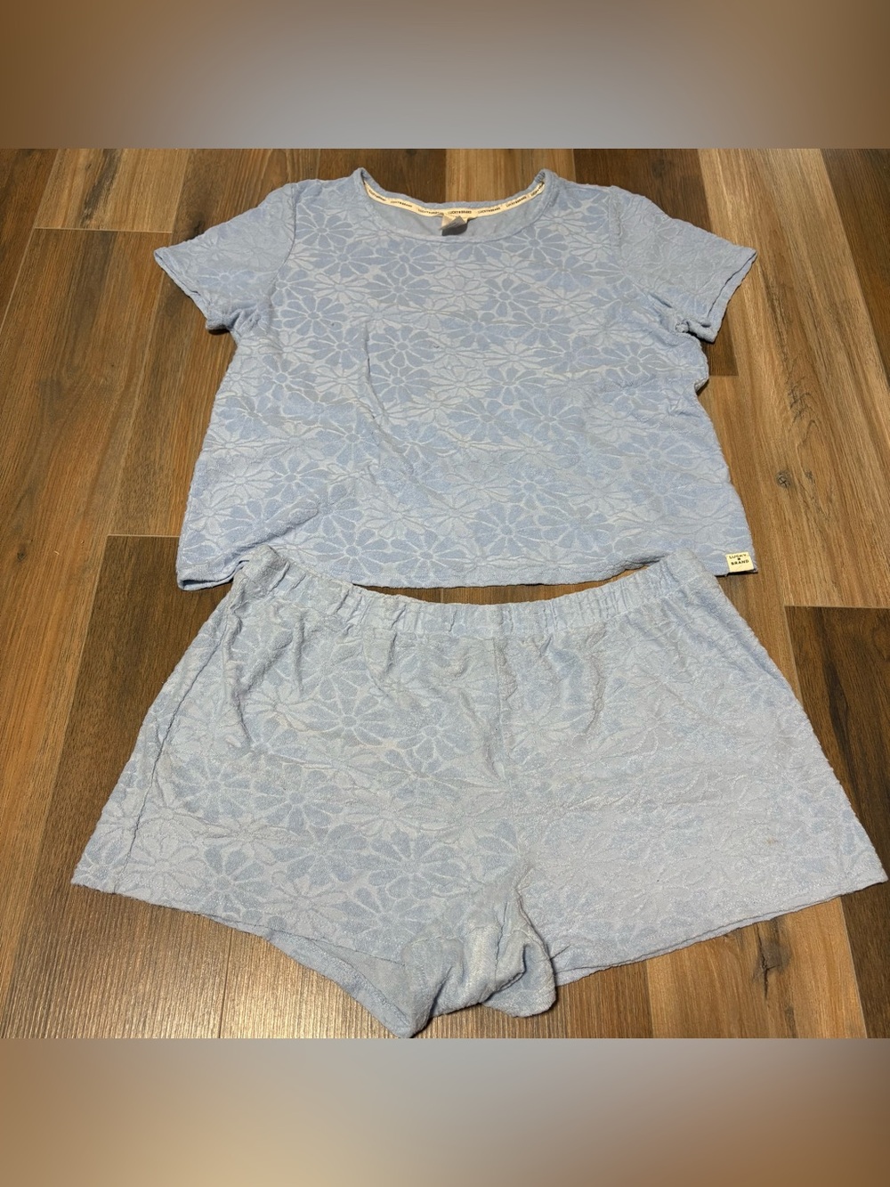 Lucky Brand Powder Blue Floral Terry Cloth Comfy Lounge Pajama 2 Piece Set XL